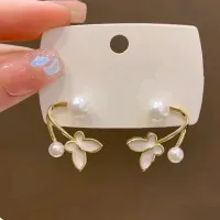 White Pearl Butterfly Stud Earrings